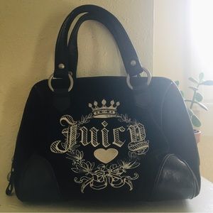 Vintage Juicy Couture Black White Y2K Velour Purse Bowler Handbag Classic Juicy